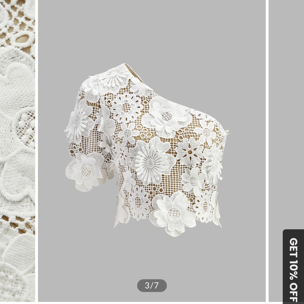 NEW COMMENSE Asymmetrical Floral Lace Top Skirt Set - Picture 2 of 7